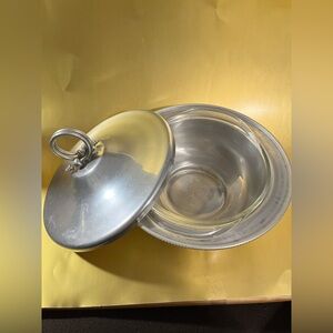 Vintage B. W. Buenilum Aluminum Covered Casserole Bowl w Pyrex Bowl Inside